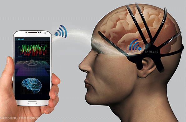 Advanced Brain Monitoring Tech shows computer and skull connection