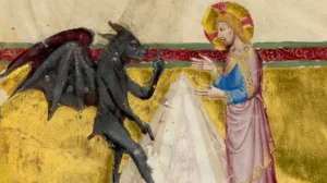 painting of Jesus defeating a demon