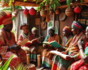 Cameroon school with teacher and students