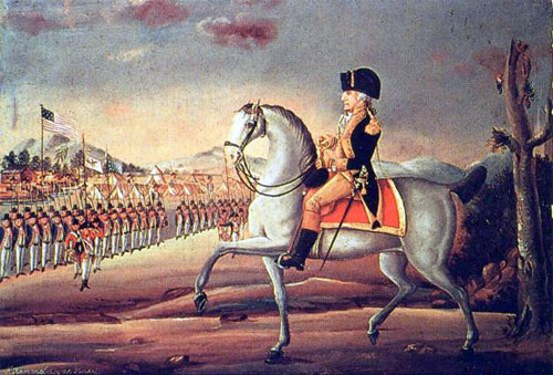 George Washington leading troops to suppress the Whiskey Rebellion