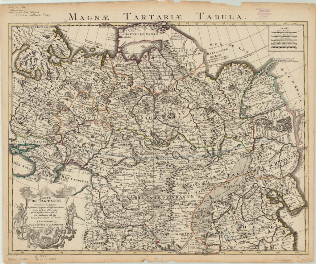 Old world map labeling Tartaria and its regional variants across Eurasia, illustrating how the term evolved in historical cartography.
