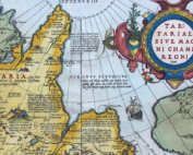Old world map labeling Tartaria and its regional variants across Eurasia, illustrating how the term evolved in historical cartography.